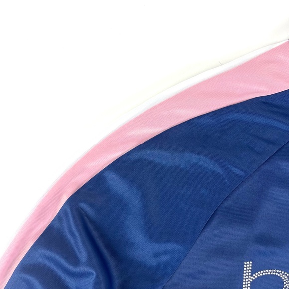 Bebe Sport Tricot Crystal Logo Navy Striped Track Jacket - Picture 11 of 13